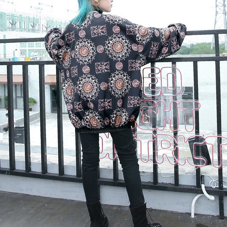 fashion floral tops plus size Stand t shirt 2018 zippered baggy clothing tops AT-CTS180917