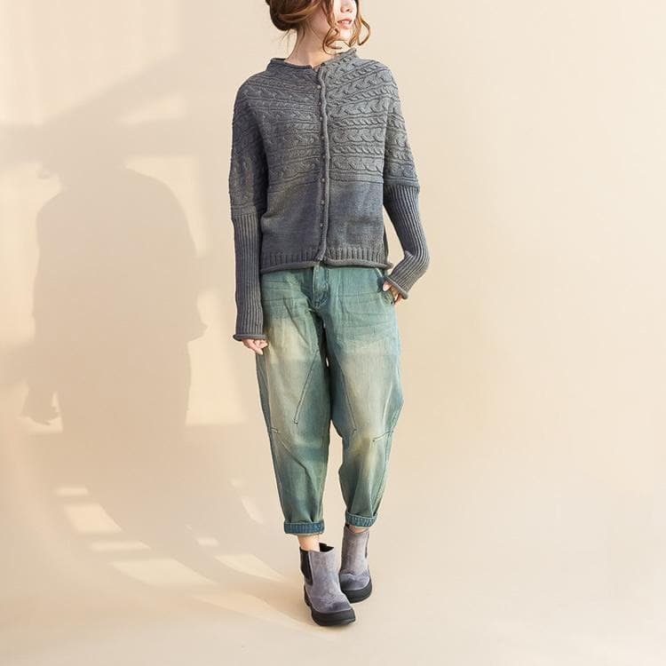 fashion gray cotton knit tops plus size warm long sleeve sweater NTP171028