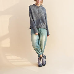 fashion gray cotton knit tops plus size warm long sleeve sweater NTP171028