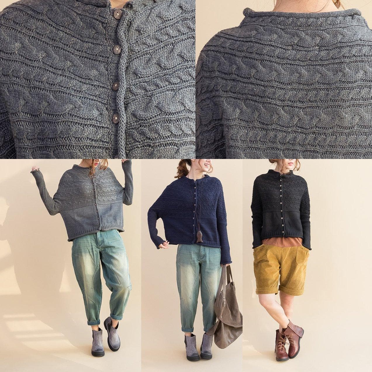 fashion gray cotton knit tops plus size warm long sleeve sweater NTP171028