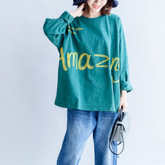 fine cotton t shirt green alphabet embroidery pullover plus size batwing sleeve tops LTP171028
