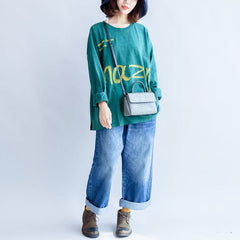 fine cotton t shirt green alphabet embroidery pullover plus size batwing sleeve tops LTP171028