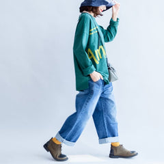 fine cotton t shirt green alphabet embroidery pullover plus size batwing sleeve tops LTP171028
