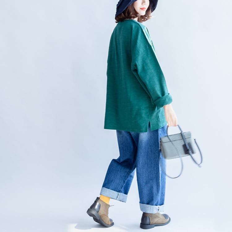 fine cotton t shirt green alphabet embroidery pullover plus size batwing sleeve tops LTP171028