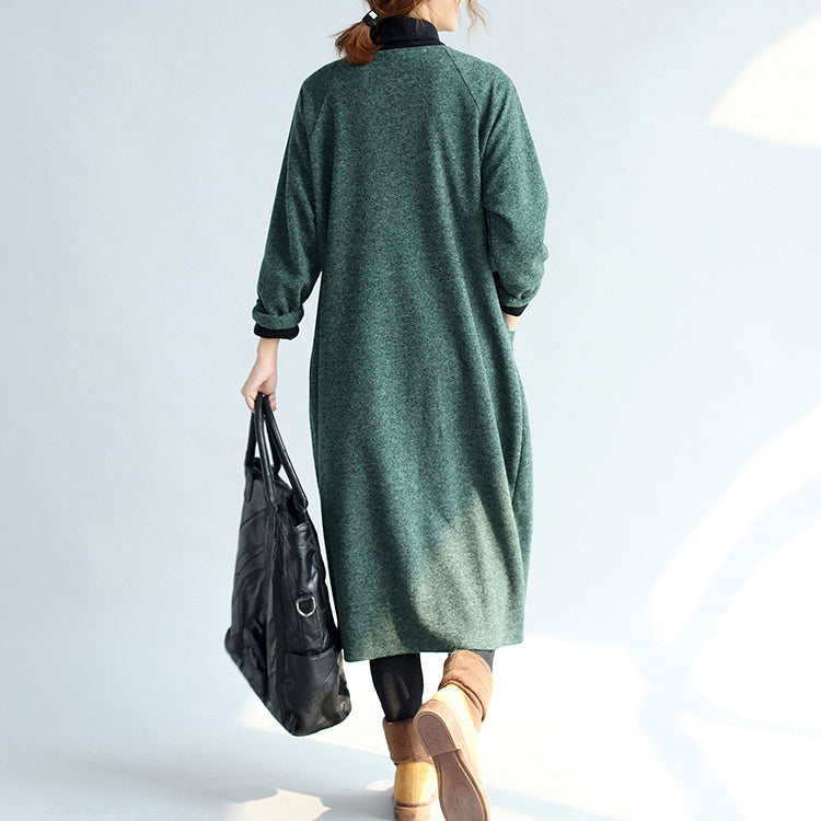 green vintage women long parka coat plus size v neck woolen trench long cardigans CTS171101