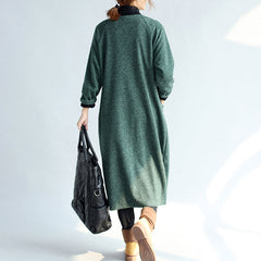 green vintage women long parka coat plus size v neck woolen trench long cardigans CTS171101