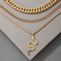 Hip Hop Gold Color Multilayer Snake Pattern Pendant Necklaces Charm Jewelry KOS0344 Touchy Style