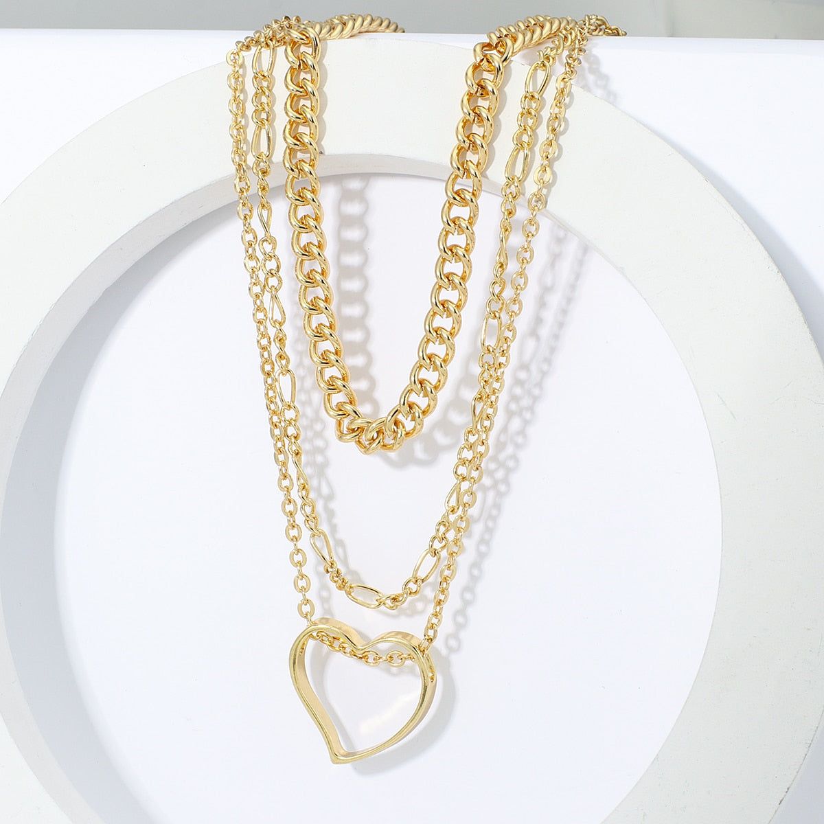 Multi-Layer Golden Color With Big Heart Pendant Necklaces Charm Jewelry LOS0348 Touchy Style