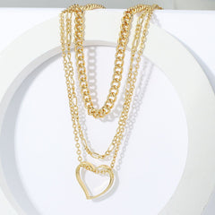 Multi-Layer Golden Color With Big Heart Pendant Necklaces Charm Jewelry LOS0348 Touchy Style