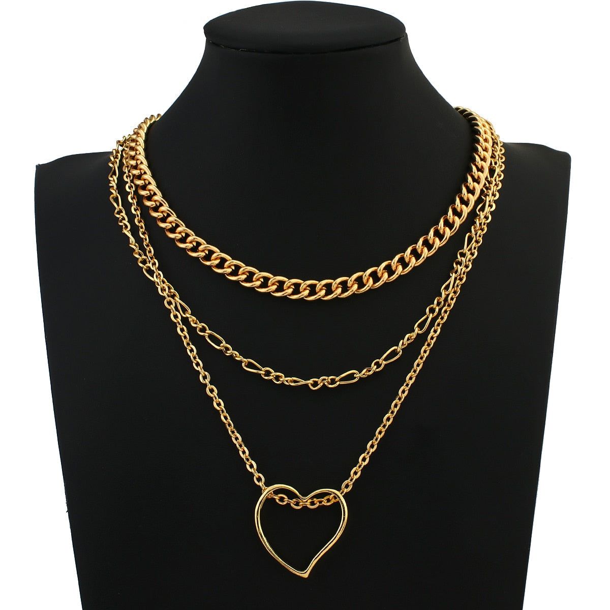 Multi-Layer Golden Color With Big Heart Pendant Necklaces Charm Jewelry LOS0348 Touchy Style