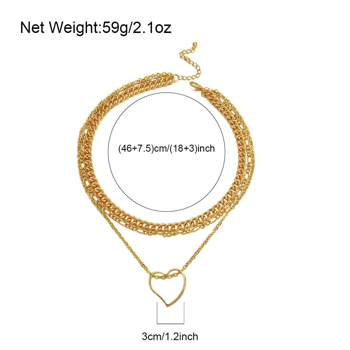 Multi-Layer Golden Color With Big Heart Pendant Necklaces Charm Jewelry LOS0348 Touchy Style