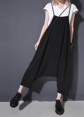 New Black Casual High Waist Cotton Blended Pants Loose Women Jumpsuit Pants dylinoshop