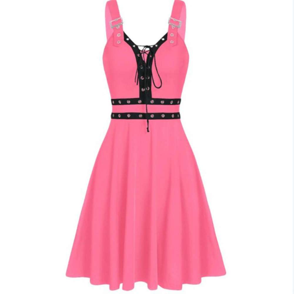 Women's Gothic Punk Sleeveless Strap Sling Dress dylinoshop