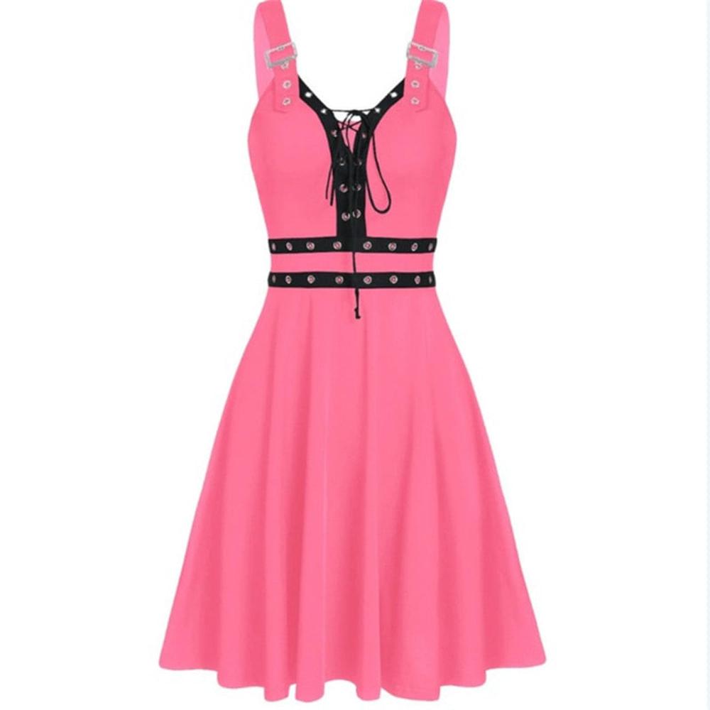 Women's Gothic Punk Sleeveless Strap Sling Dress dylinoshop