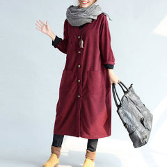 red winter cotton cardigans plus size long sleeve woolen vintage trench coats TCT171101
