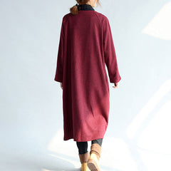 red winter cotton cardigans plus size long sleeve woolen vintage trench coats TCT171101