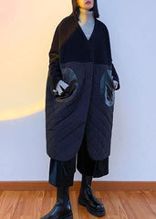 thick black overcoat clothing down jacket v neck patchwork winter coats AT-DJK201228