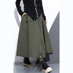 fine army green natural cotton skirt oversize A line skirts traveling boutique pockets drawstring cotton skirt AT-SKTS180910