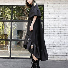 fine black patchwork cotton maxi dress trendy plus size hollow out gown casual asymmetric hem cotton caftans AT-SDL180213