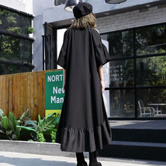 fine black patchwork cotton maxi dress trendy plus size hollow out gown casual asymmetric hem cotton caftans AT-SDL180213