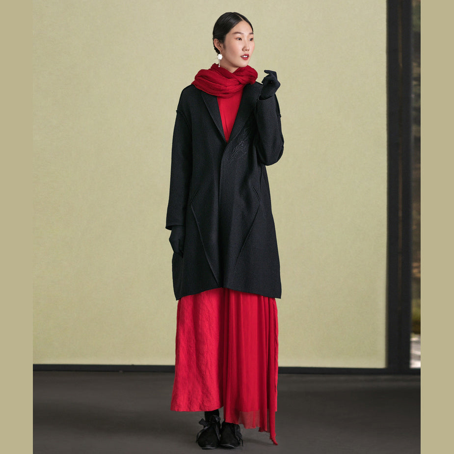 fine black woolen outwear plus size long sleeve Jackets & Coats embroidery women coats TCT181116