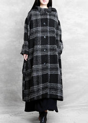 fine plus size clothing Winter coat outwear black plaid hooded patchwork Woolen Coats TCT201110