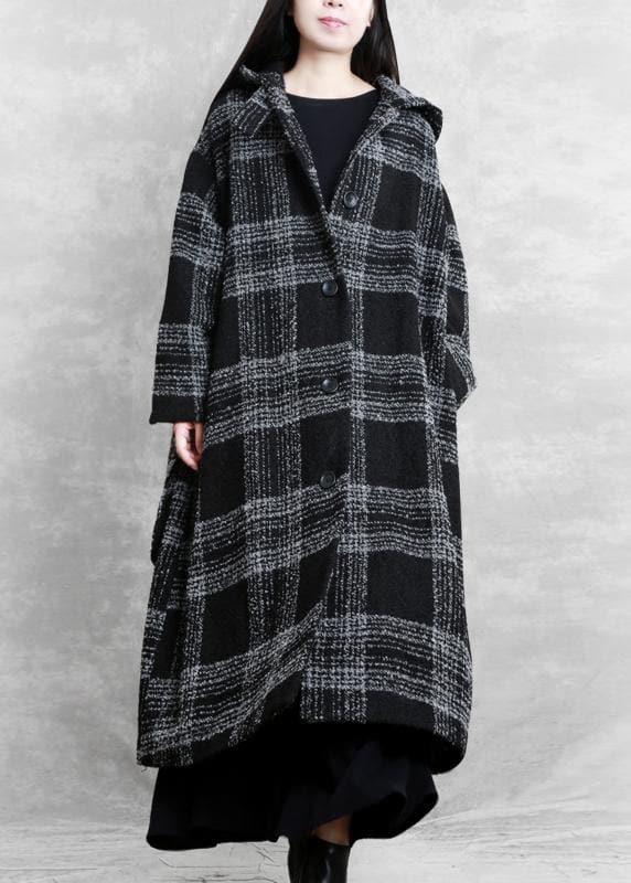 fine plus size clothing Winter coat outwear black plaid hooded patchwork Woolen Coats TCT201110