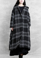 fine plus size clothing Winter coat outwear black plaid hooded patchwork Woolen Coats TCT201110