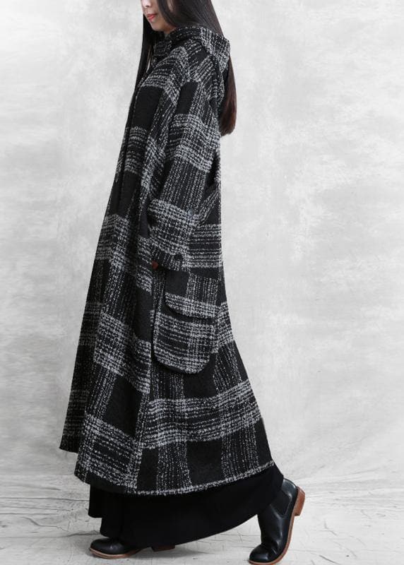 fine plus size clothing Winter coat outwear black plaid hooded patchwork Woolen Coats TCT201110