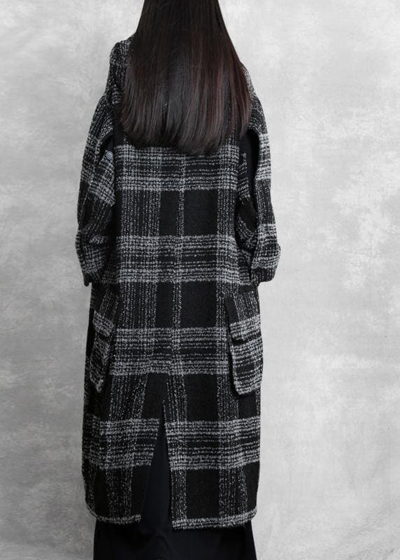 fine plus size clothing Winter coat outwear black plaid hooded patchwork Woolen Coats TCT201110