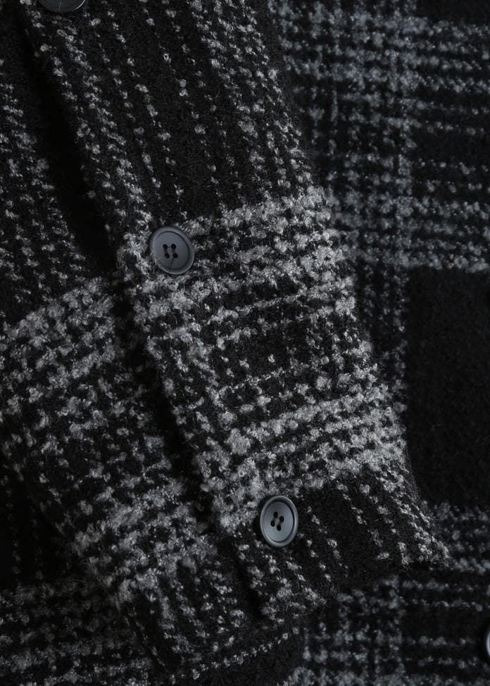 fine plus size clothing Winter coat outwear black plaid hooded patchwork Woolen Coats TCT201110