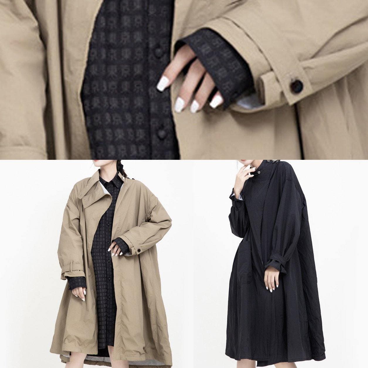 two ways to wear Fashion asymmetriccoats women khaki Midi jackets TCT191016