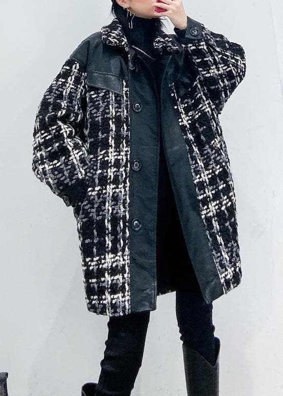 vintage Loose fitting Winter coat thick outwear plaid patchwork woolen coats AT-CTS191211