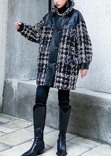 vintage Loose fitting Winter coat thick outwear plaid patchwork woolen coats AT-CTS191211