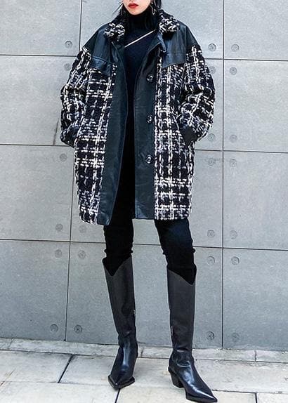 vintage Loose fitting Winter coat thick outwear plaid patchwork woolen coats AT-CTS191211