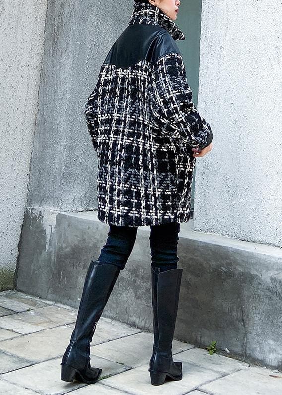 vintage Loose fitting Winter coat thick outwear plaid patchwork woolen coats AT-CTS191211