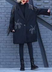 vintage Loose fitting Winter woolen outwear black print Notched woolen outwear AT-CTS191023