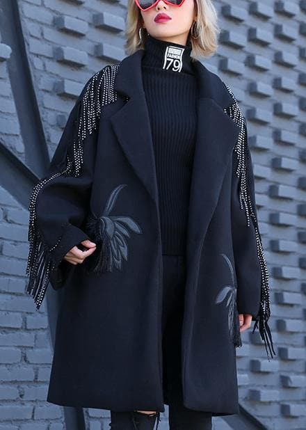 vintage Loose fitting Winter woolen outwear black print Notched woolen outwear AT-CTS191023