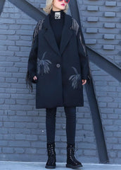 vintage Loose fitting Winter woolen outwear black print Notched woolen outwear AT-CTS191023
