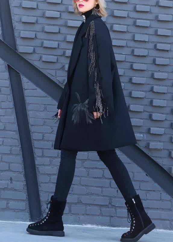 vintage Loose fitting Winter woolen outwear black print Notched woolen outwear AT-CTS191023