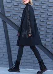 vintage Loose fitting Winter woolen outwear black print Notched woolen outwear AT-CTS191023