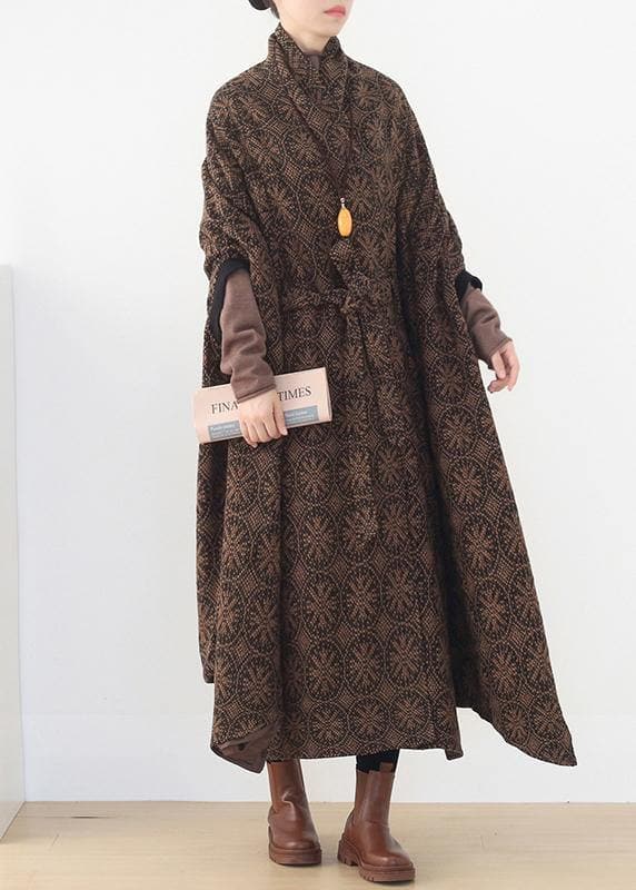 vintage brown wool coat plus size v neck trench coat cloak woolen outwear AM-TCT201223