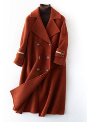 vintage chocolate Woolen Coats Women plus size long coat double breast woolen outwear Notched TCT190821