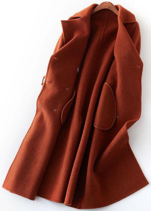 vintage chocolate Woolen Coats Women plus size long coat double breast woolen outwear Notched TCT190821
