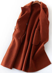 vintage chocolate Woolen Coats Women plus size long coat double breast woolen outwear Notched TCT190821