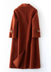vintage chocolate Woolen Coats Women plus size long coat double breast woolen outwear Notched TCT190821