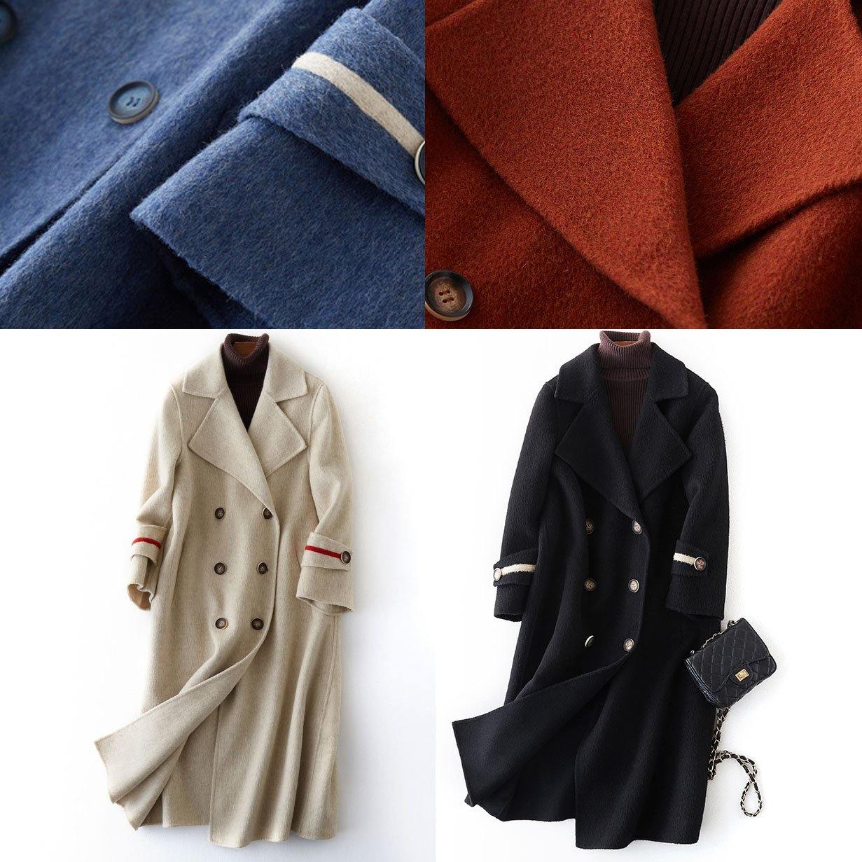 vintage chocolate Woolen Coats Women plus size long coat double breast woolen outwear Notched TCT190821