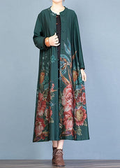 vintage green prints Coat Women oversize long coat fall trench coats o neck TCT190910