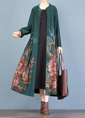 vintage green prints Coat Women oversize long coat fall trench coats o neck TCT190910