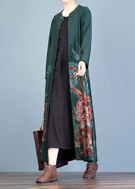 vintage green prints Coat Women oversize long coat fall trench coats o neck TCT190910